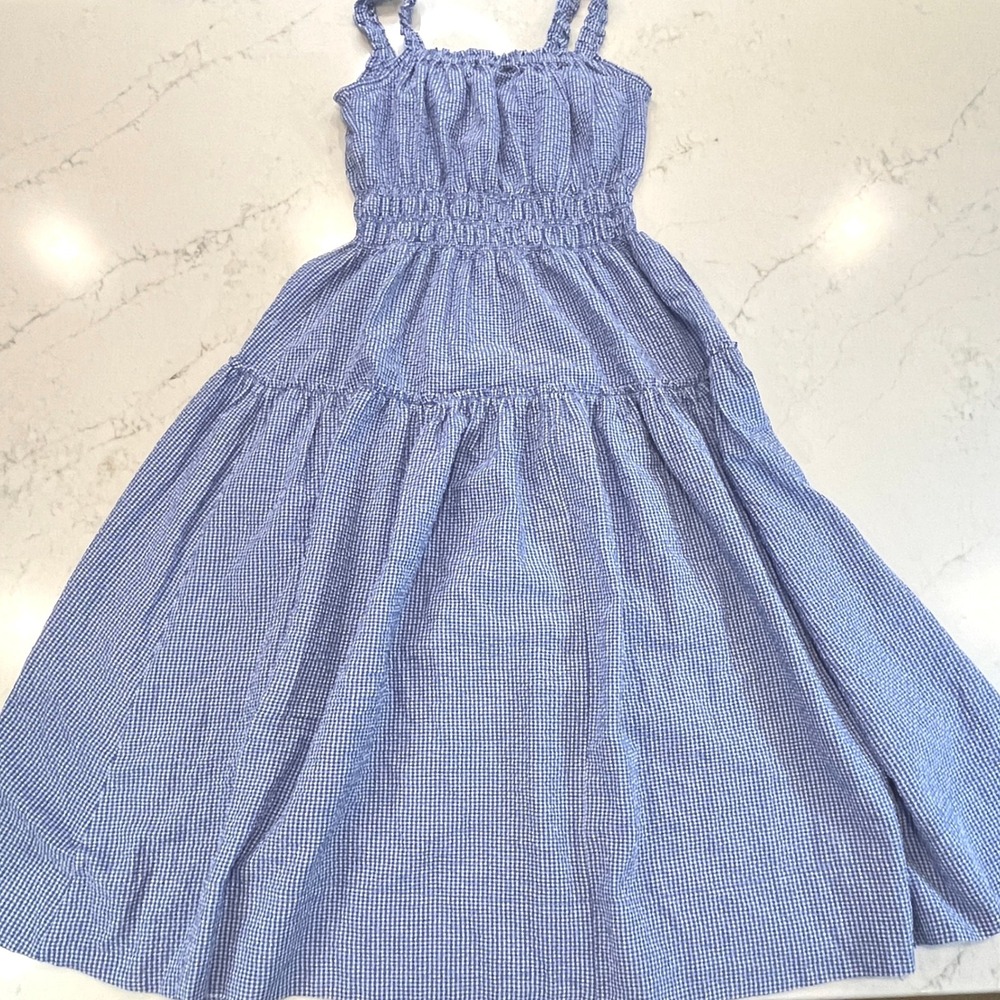 Tuckernuck Landis Maxi Dress Womens M Blue Gingham Seersucker Smocked Tiered - Picture 3 of 12